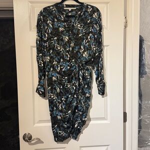 Veronica Beard Black, Blue & White Long-Sleeve Wrap Dress